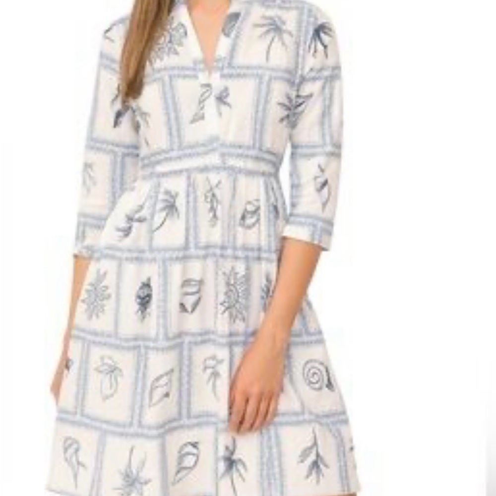 Calypso St Barth Seashell Blue and White Tile Patterned Dress - Picture 4 of 15